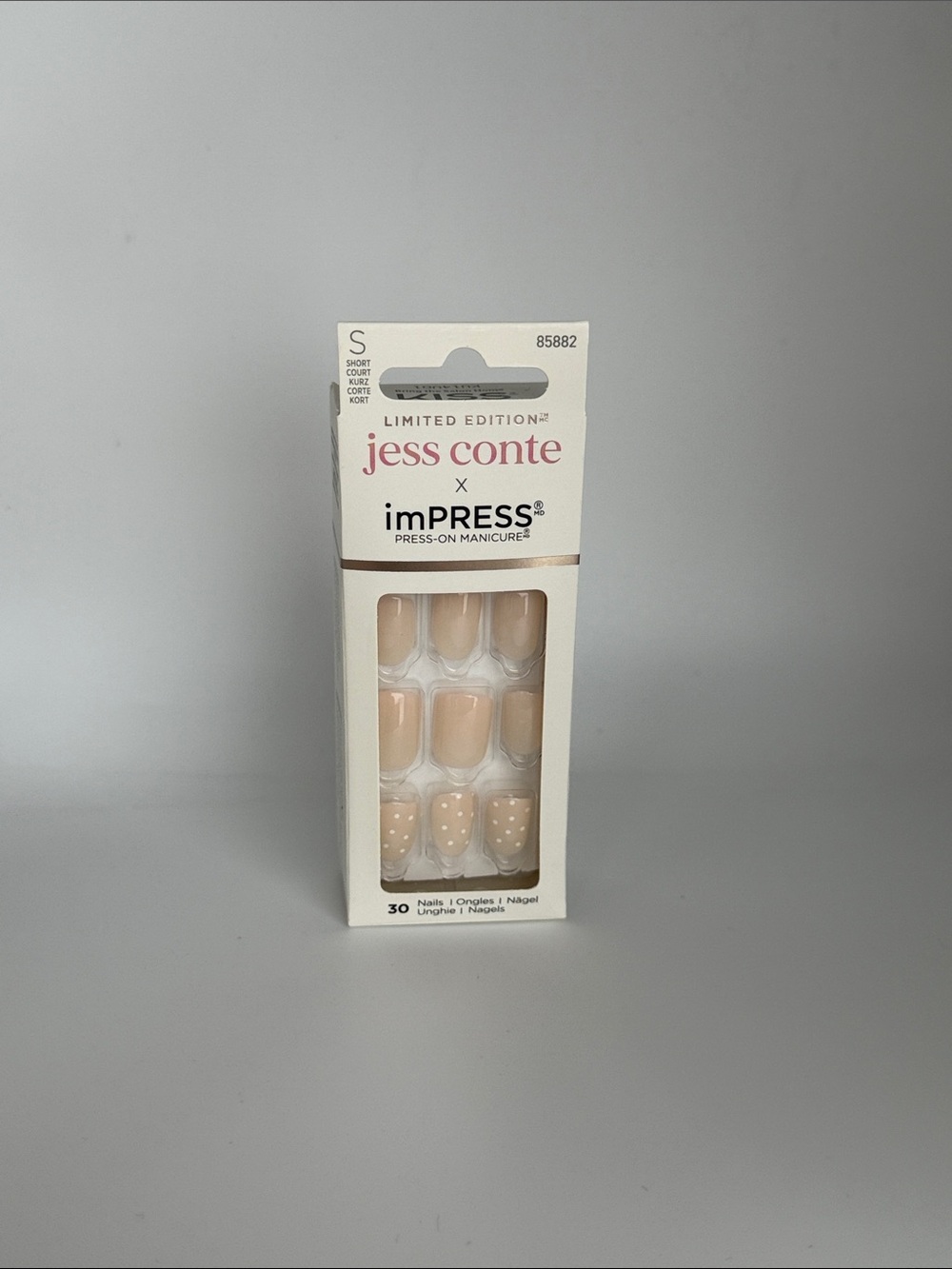 ULTRA RARE imPRESS jess conte Press-On Nails in Nude with White Polka Dots BNIB